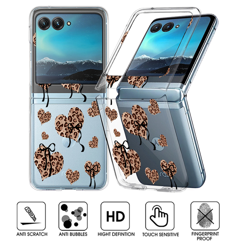 Phone Cases For Motorola - Leopard Print Hearts Pattern Clear Phone