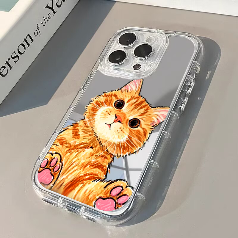Phone Cases Orange - Cartoon Cute Orange Cat Mirror Phone