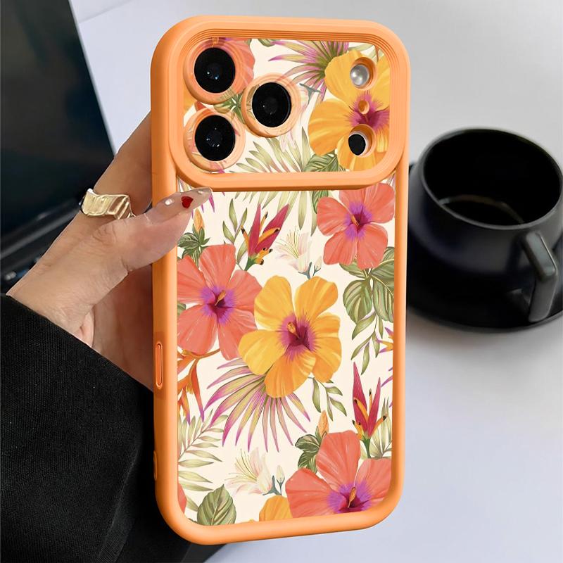 Phone Cases Orange - Orange Flower Pattern TPU Phone Case