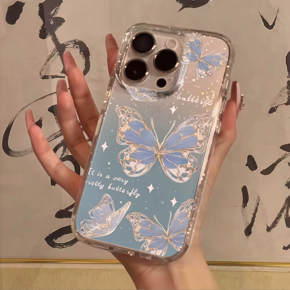 Phone Cases Blue - Luxury Blue Butterfly Clear Glitter Phone