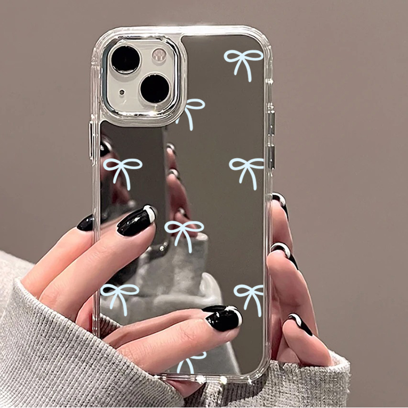 Phone Cases Blue - Light Blue Bow Mirror Phone Case