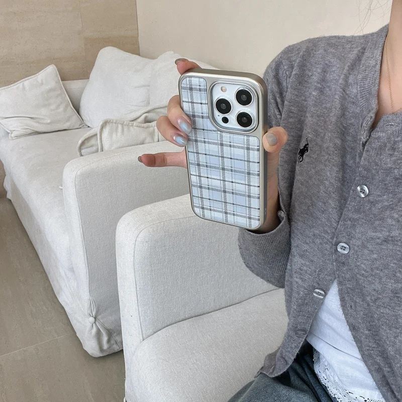 Korean Ins Epoxy Blue Plaid Pa - Phone Cases Blue recension och pris