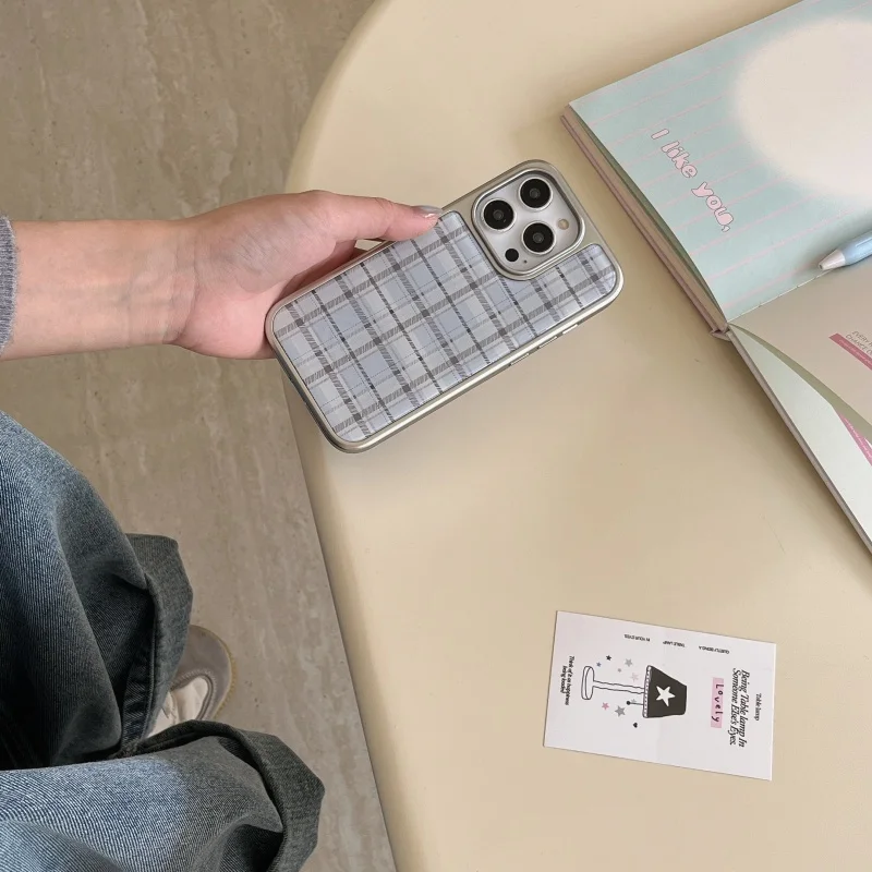 Korean Ins Epoxy Blue Plaid Pa - Phone Cases Blue recension och pris