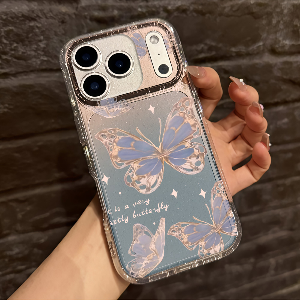 Luxury Blue Butterfly Clear Gl - Phone Cases Blue recension och pris
