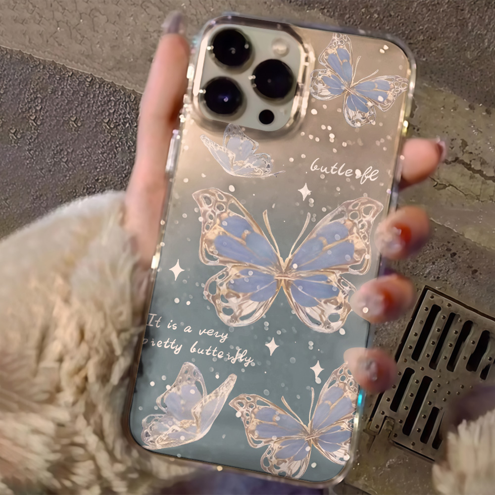 Luxury Blue Butterfly Clear Gl - Phone Cases Blue recension och pris