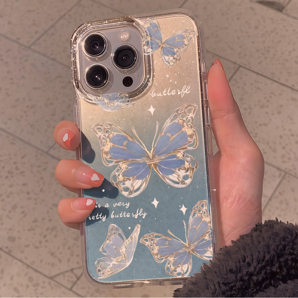 Luxury Blue Butterfly Clear Gl - Phone Cases Blue recension och pris